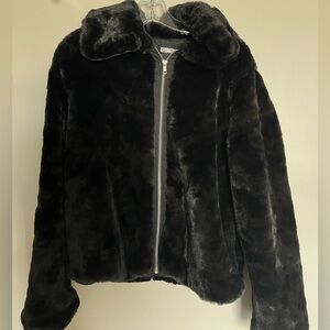 Reformation Black Faux Fur Zip Jacket